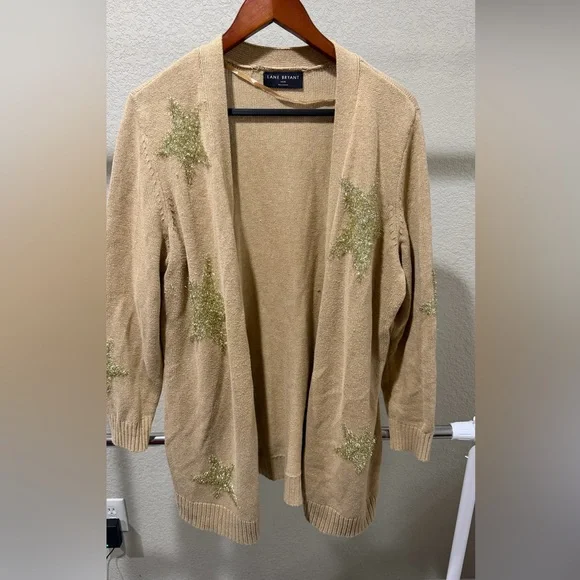 Lane Bryant Sweater Womens Plus Cardigan Open Front Metallic Gold New - Picture 1 of 4